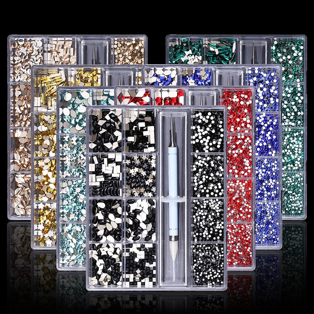 Best Quality Flat Back Crystal Rhinestone Non Hotfix Rhinestones Glue on Nail Crystal Heart Square Leaf for Nails