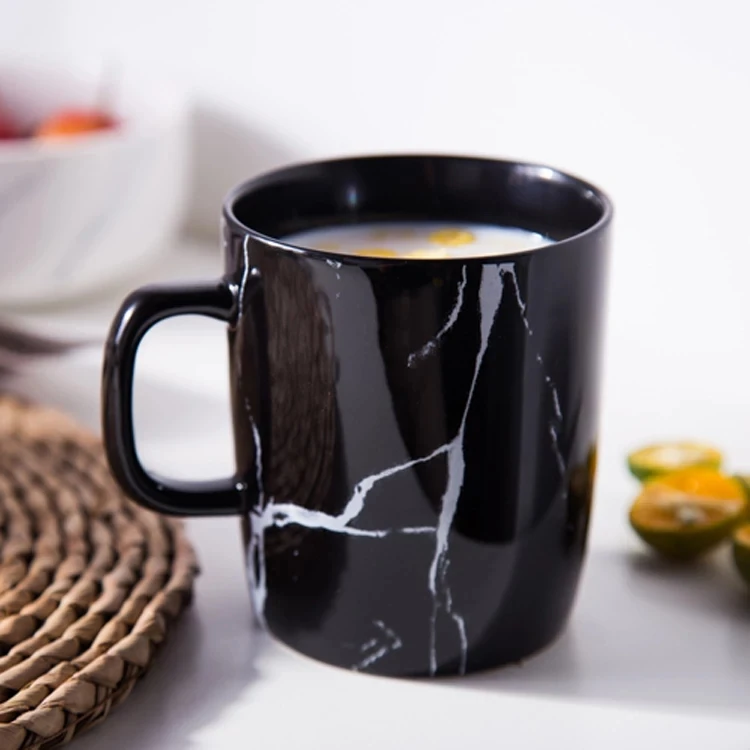 

300ml Ceramic Marble Design Coffee Tea Mug Porcelain Office Drinking Ceramic Mugs Cups Tableware, Black/white