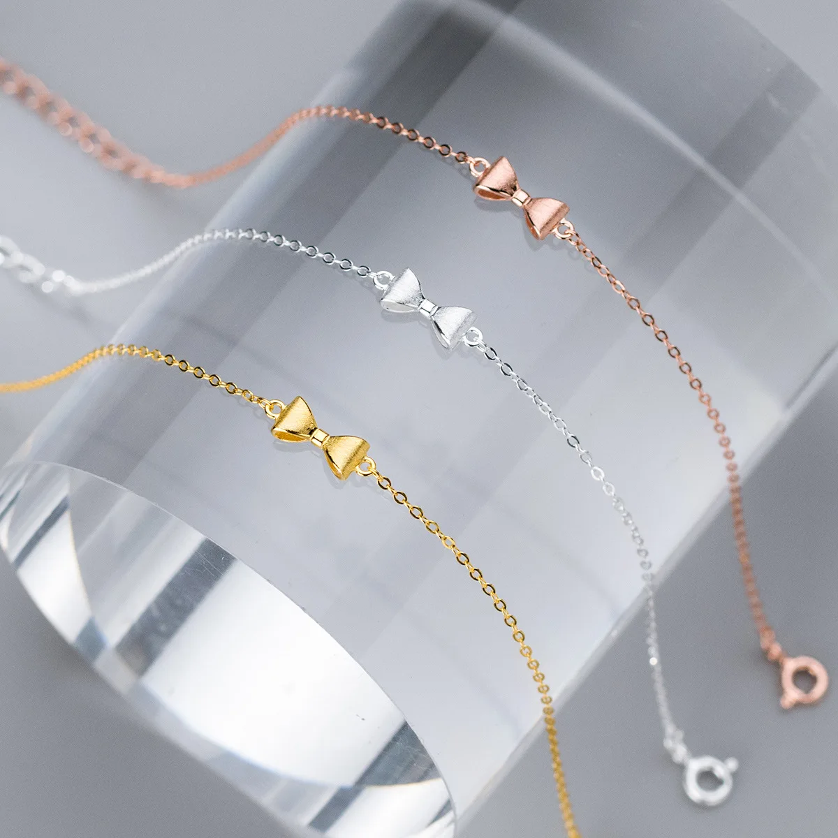Wholesale Fashion Jewelry 925 Sterling Silver Bow Knot Bracelets Bowknot Gold Plated Bracelets for Women
