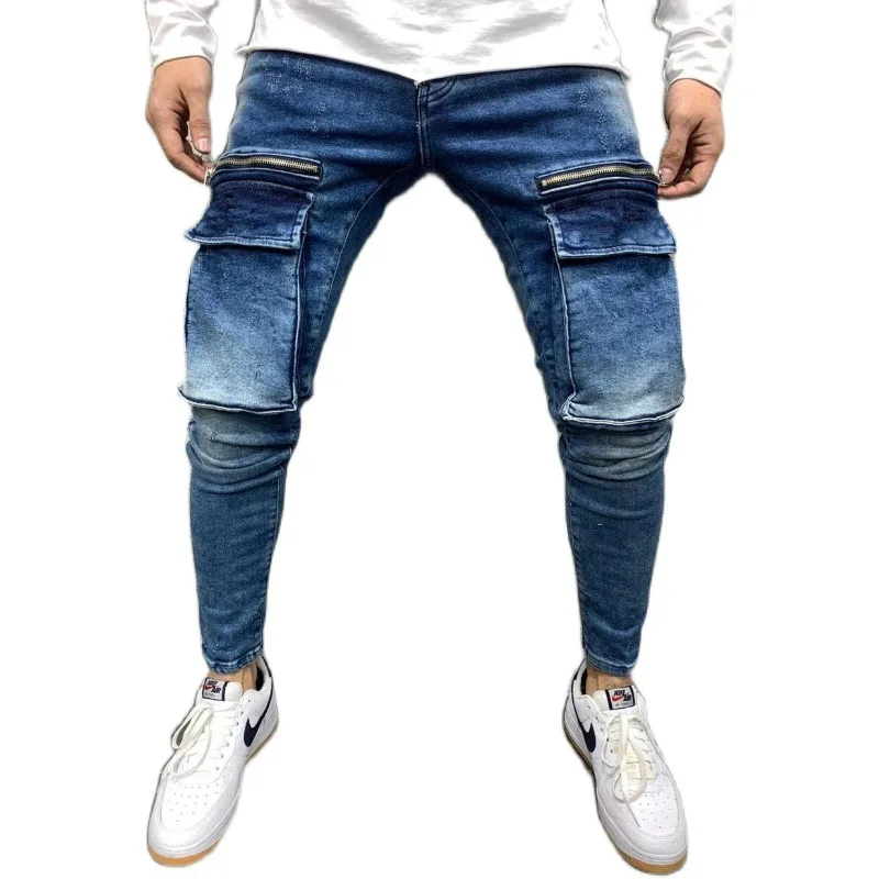 

2021 New Fashion Oversize Men's Denim Pants Zipper Big Pockets Track Pants Jogger Skinny Plus Size Men Jeans, As pics show