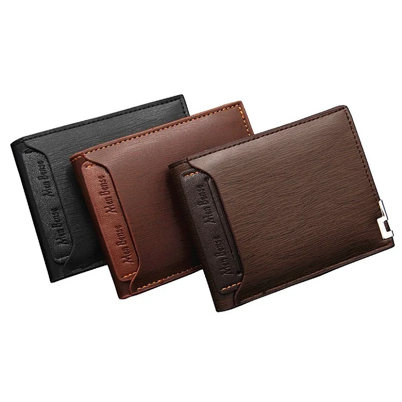 

MenBense 2020 New Style Fashion PU Leather Short Section Metal edge Card Wallet with draw card For Men,Male Thin Coin Purse Case, Black,brown