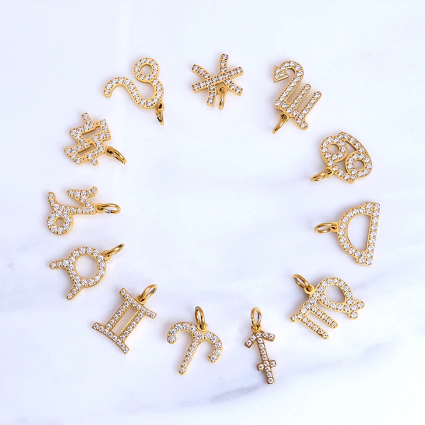 

2022 Fashion Diamond Pendant Stainless Steel Tarnish Free Small Sign Zodiac Pendants Charms for Jewelry Making