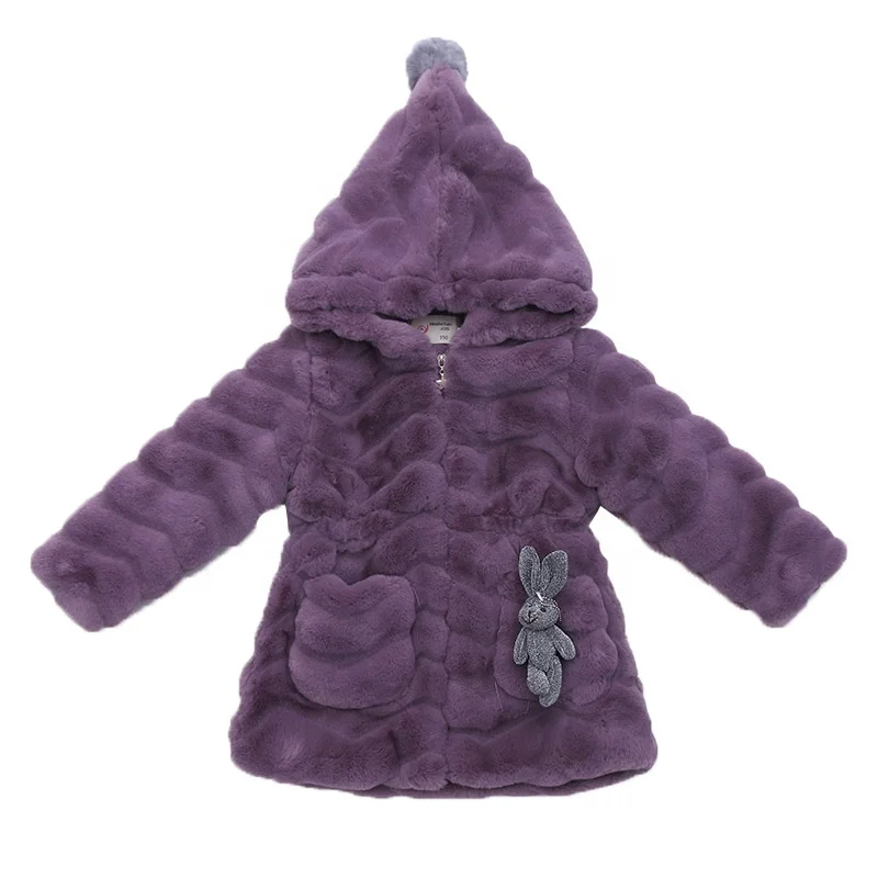 

B61238A Faux fur coat for children girl warm coat faux rabbit fur coat for girls, Purple/pink