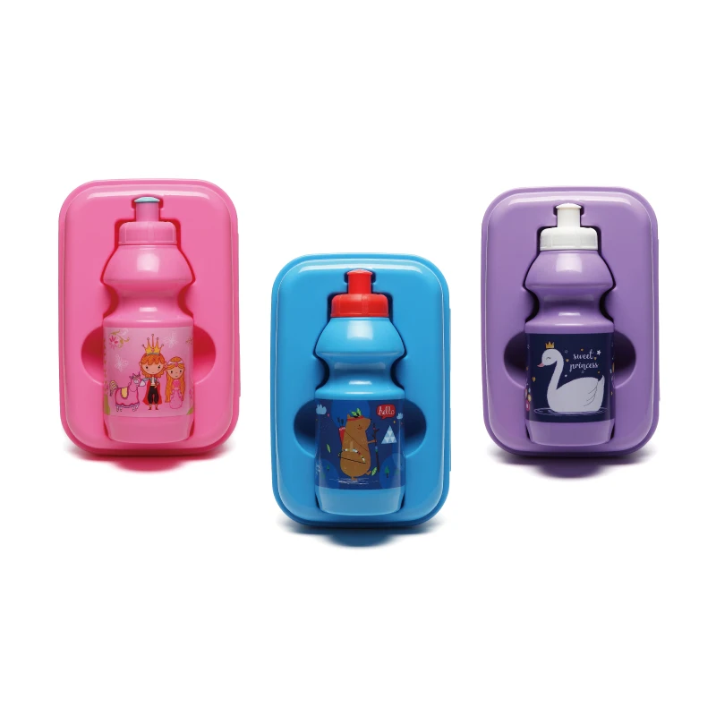 

MOQ one carton factory directly supply kids lunch box with water bottle, Pink,purple,green,blue