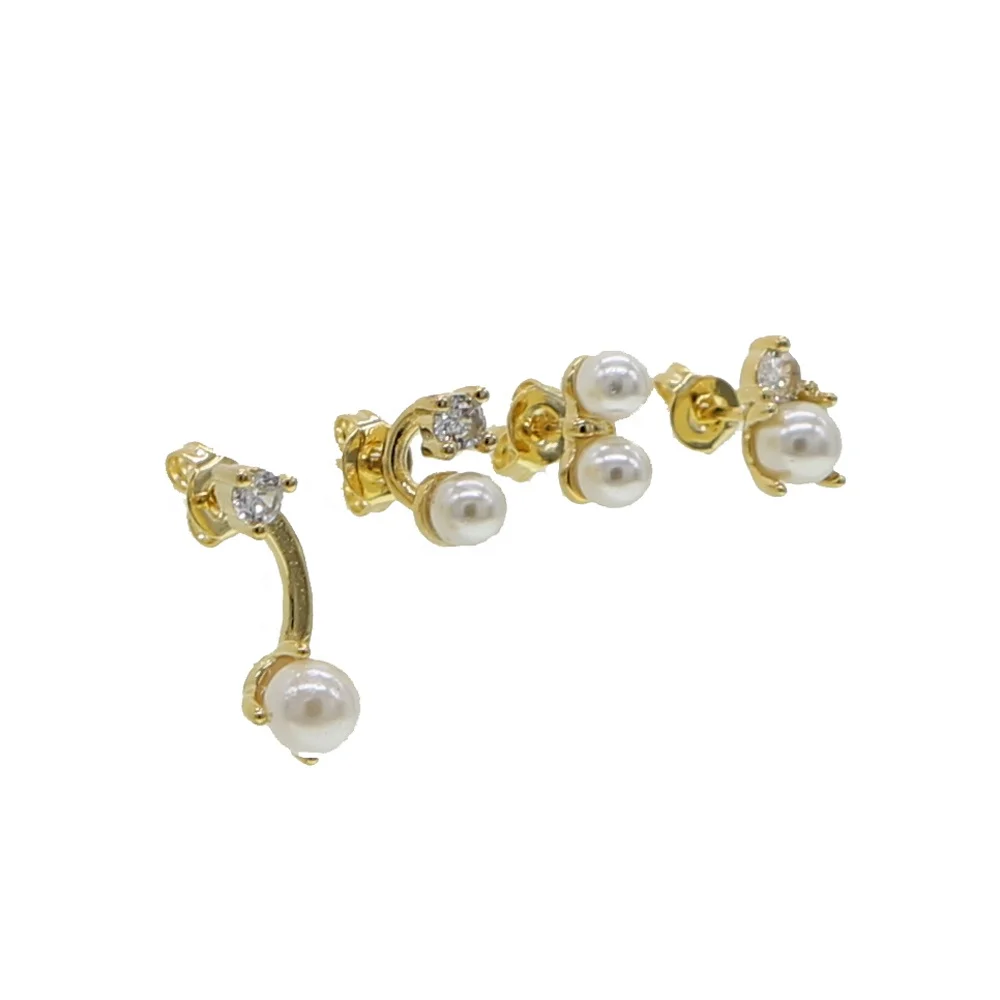 

Set of 4 pieces Tiny small Pearl Stud earrings Gold Filled minimal delicate dainty girl women multi piercing earring jewelry