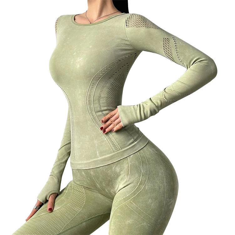 

Women Soft Compression Soft Hollow Seamless Leggings and Shirts Set