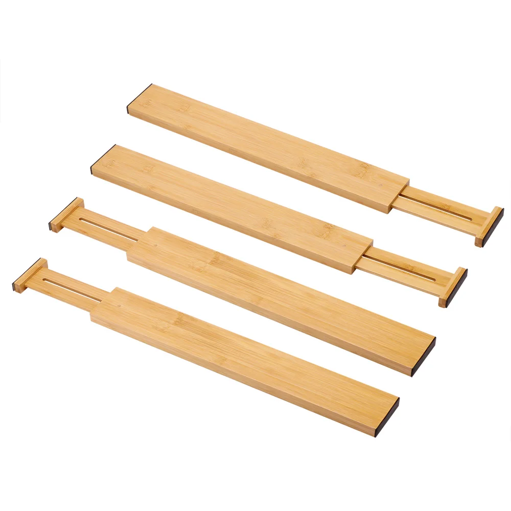 

4pcs Kitchen Home Partition Board Retractable Free Separation Office Adjustable Cutlery Bamboo Drawer Dividers