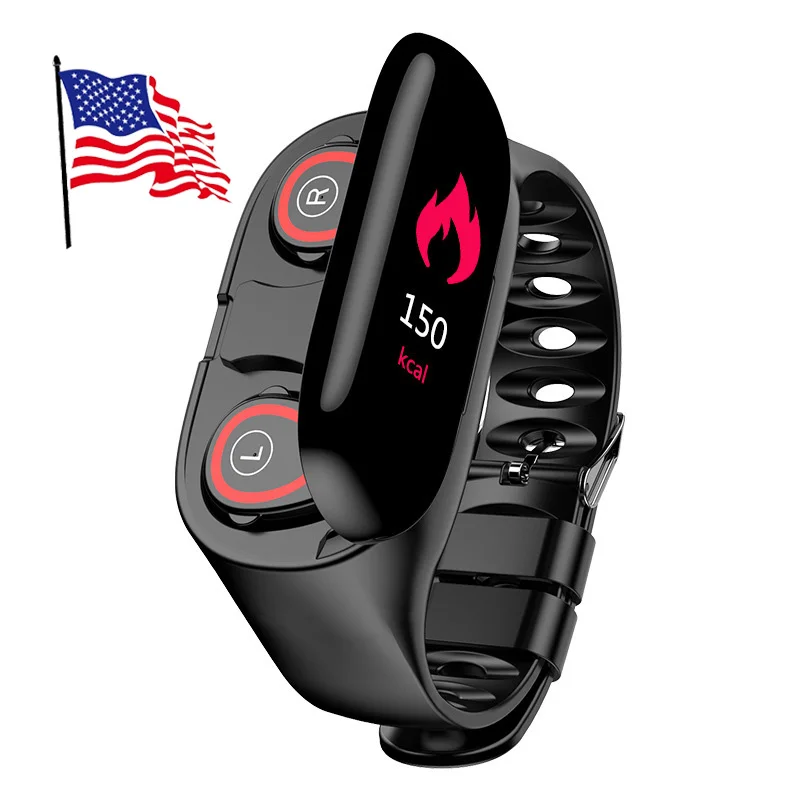 

Factory produced smart bracelet earbuds Wireless Earphone Heart Rate Monitor headphones watch with earbuds earphone