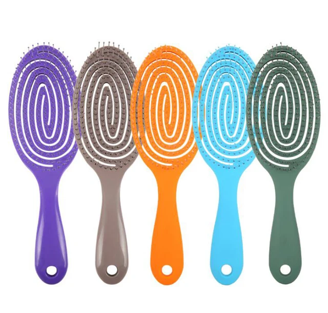 

Factory price Women Hair Scalp carved Massage Comb home use detangling Brush portable bath brushes, Purple, brown, orange, blue, green