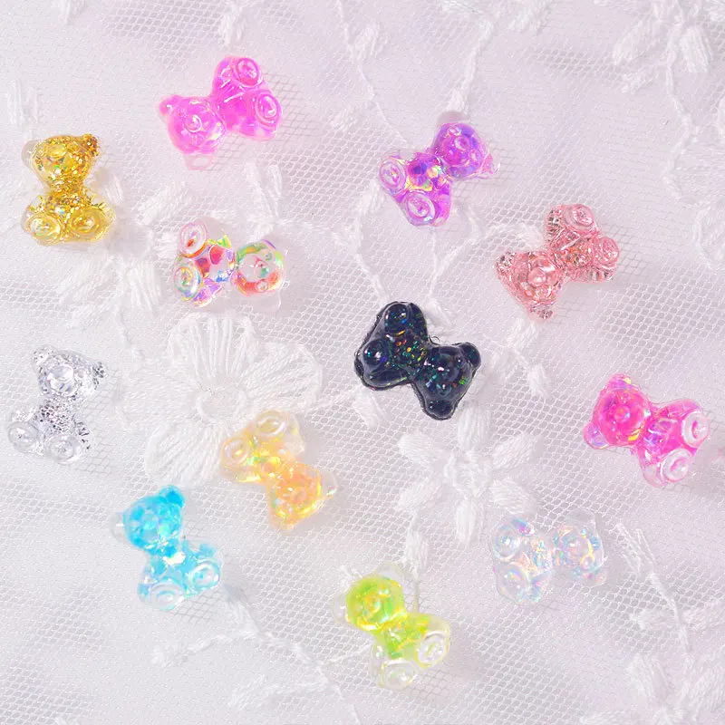 

Hot sale 1 piece nail art design Mix Size 3D Nail glitter high quality crystal shiny bear for Nail Art Decoration