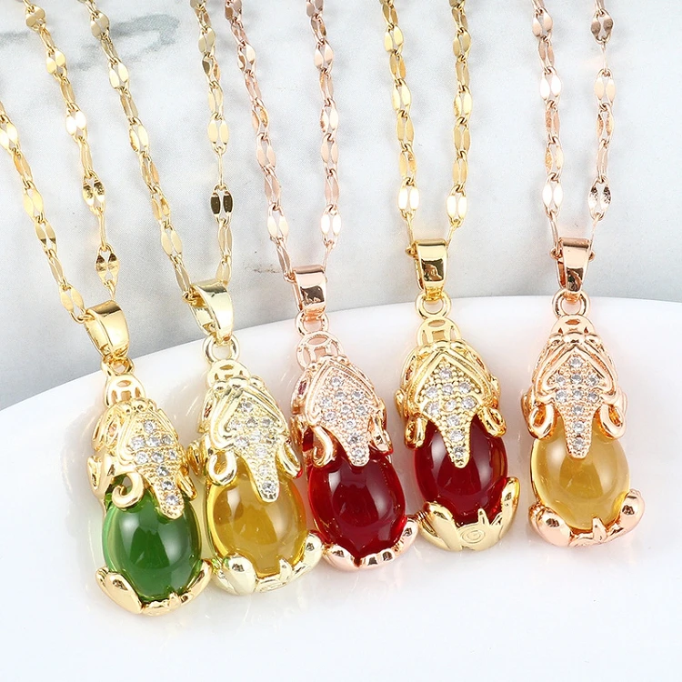 

G210 Fashion Short Style Clavicle Titanium Steel Lips Necklaces Stone Pixiu Pendant Necklace For Women