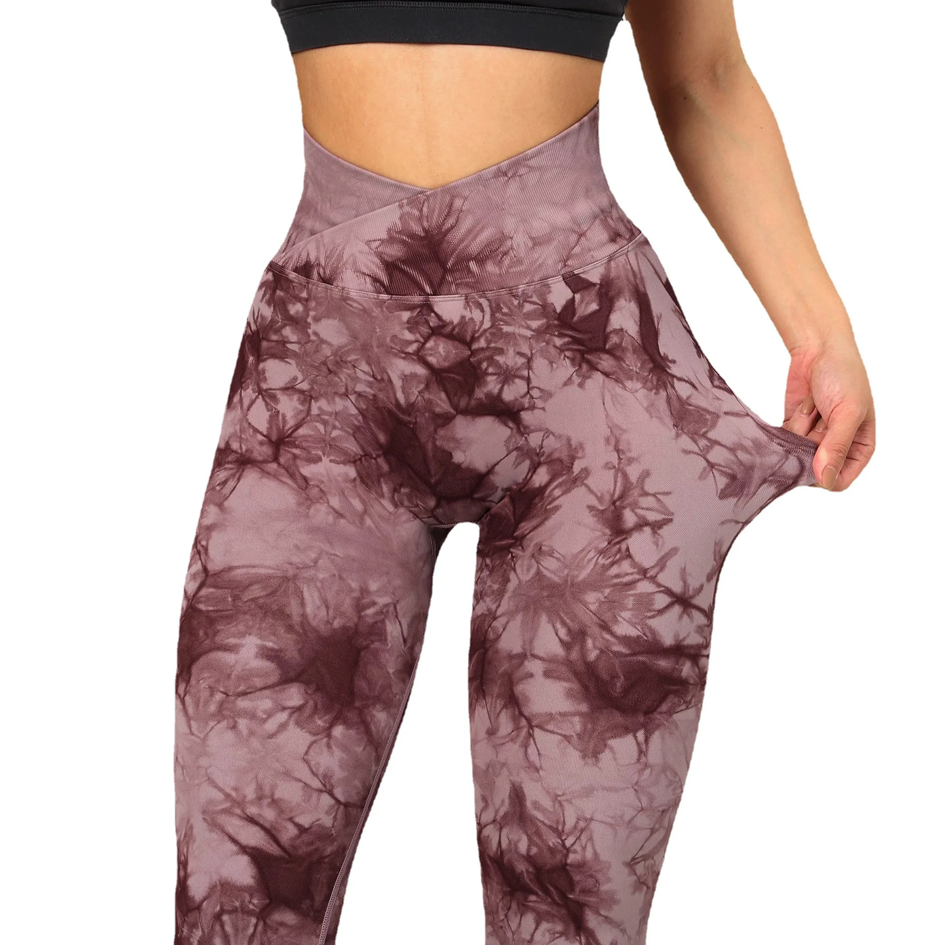 

V Waist Leggings Seamless New Design High Waist Tie Dye Scrunch Butt Leggings For Women