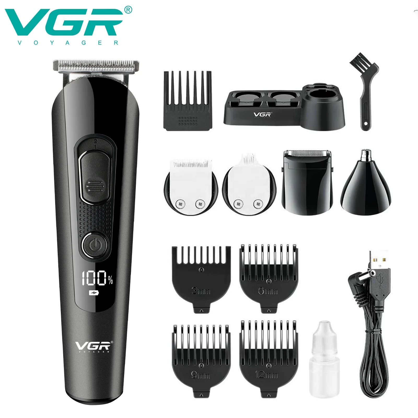 

VGR electric grooming kits hair trimmer grooming set for men hair trimmer sets with LED display V-175, Black