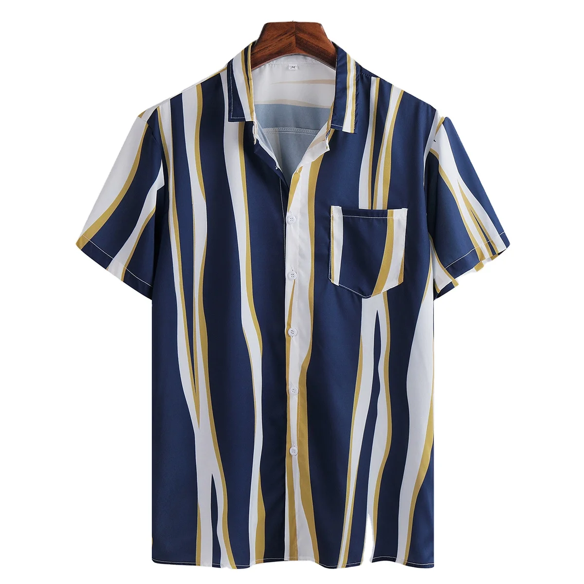 

European 2021 new short-sleeved striped printed casual top summer mens jeans shirt