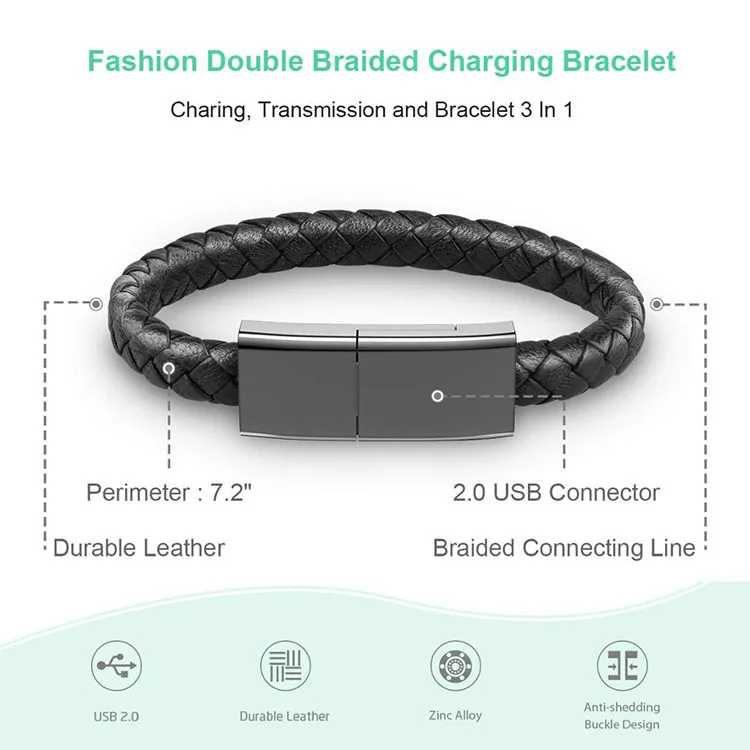 
New Design Leather Braided USB Charging Cord Charger Bracelet Cable For Iphone Android usb cable original 