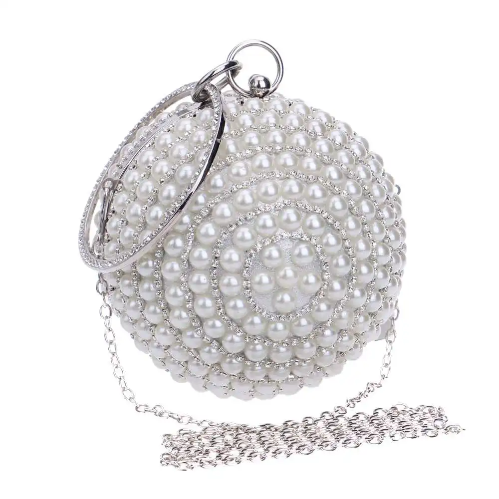 

Women's Glitter Pearl Beaded Rhinestone Clutch Bag Ladies Round Ball Evening Bag Bridal Wedding Handbag Prom Bag Purse, Customizable