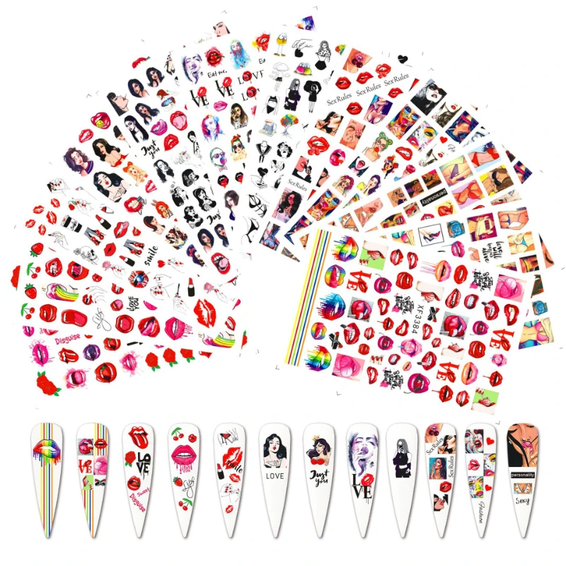 

Factory direct sales 3D Cartoon Valentine Lips Nail Art Stickers Love Heart Nail Decals Decorations, Picture shows