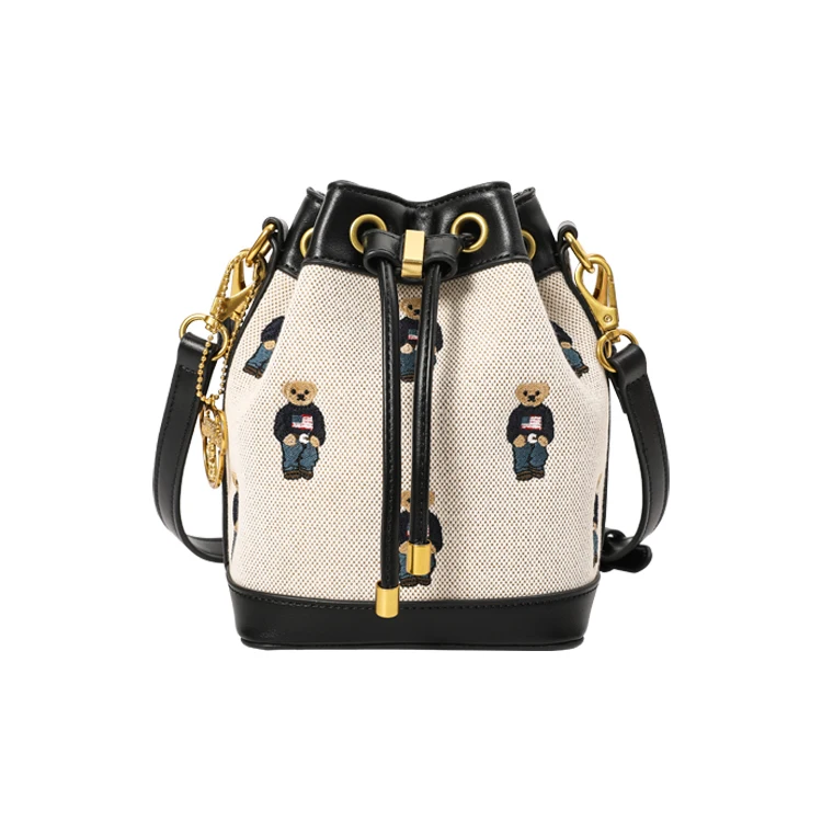 

TTWNBEAR Latest Style Canvas embroidered line with bucket bag Handbags, White