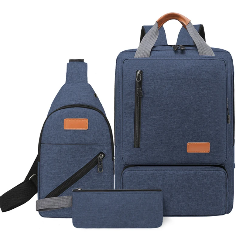 

2021 new classic design 3 pcs in one backpack set Japan style laptop backpack schoolbags and chest bag pencil bag set, Blue, gray, black or custom