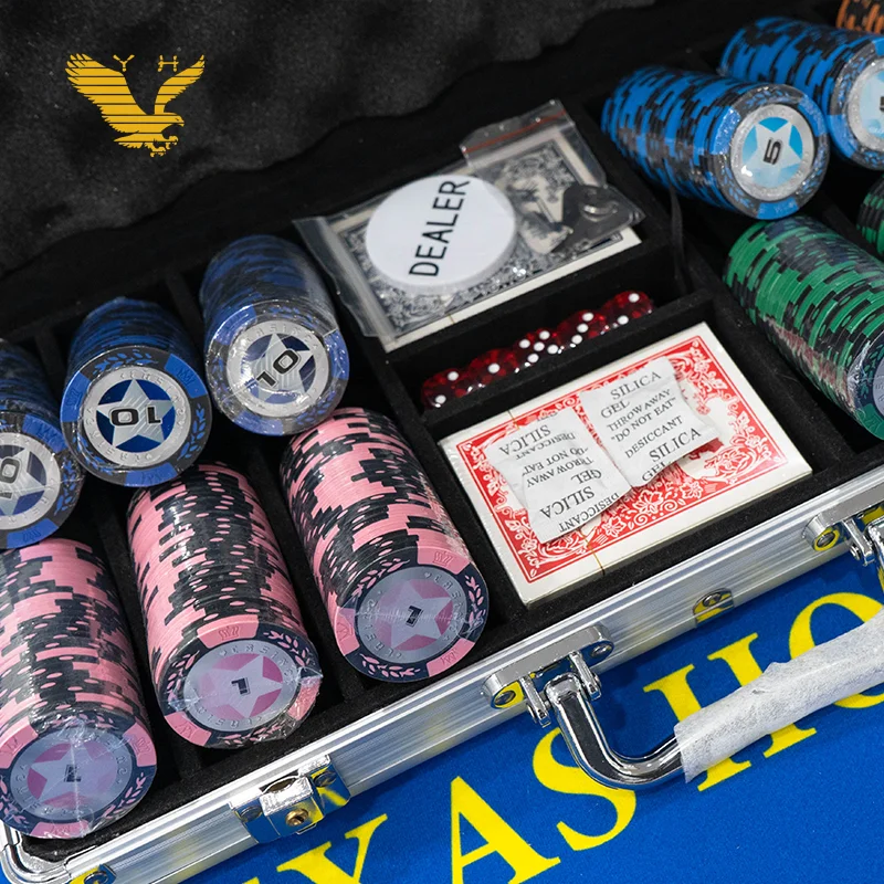 

YH 500pcs Casino Style Plaque Poker Chips Clay Wheat Ears Chip Set With Aluminum Case, Customized