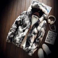 

Wholesale Men Faux Fur Coats Warm Winter Male Short Coat Luxury Style Faux Fur Parka with Hood