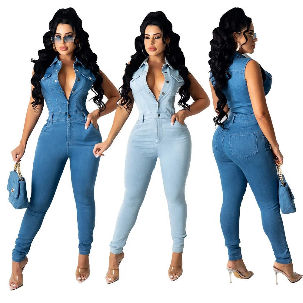 

MO6103 Fashion Women High Waist Knee Length Ripped Short Jeans Jumpsuits