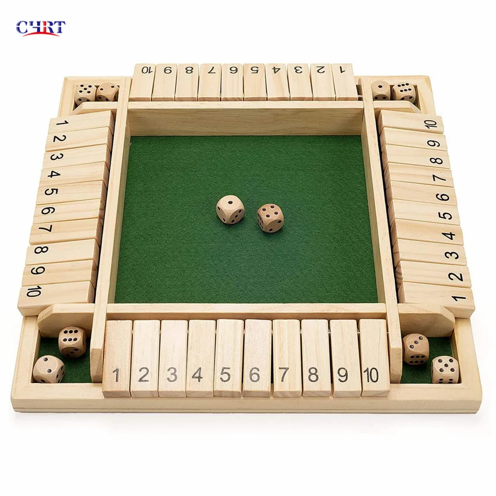 

4 Sided Large Wooden Board Game Dice Game Wooden shut the box 4 player shut the box game for Kids Adults, Wooden yellor and green velveteen