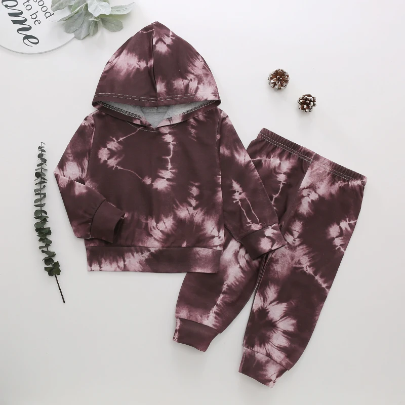 

Factory direct cotton sets boy tie dye hoodie kids baby clothes suit, Customized color