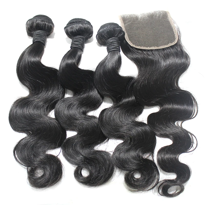

Raw Indian Hair Vendor No Shed No Tangle Body Wave Bundle Deal 20in+22in+24in+18in Lace Closure