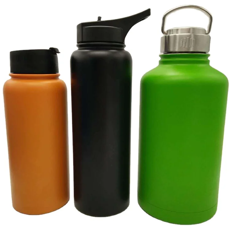 

Double Wall18/8 32oz 64oz Stainless Steel sport water bottle insulated thermos vacuum flask, Black, white, green and custom color