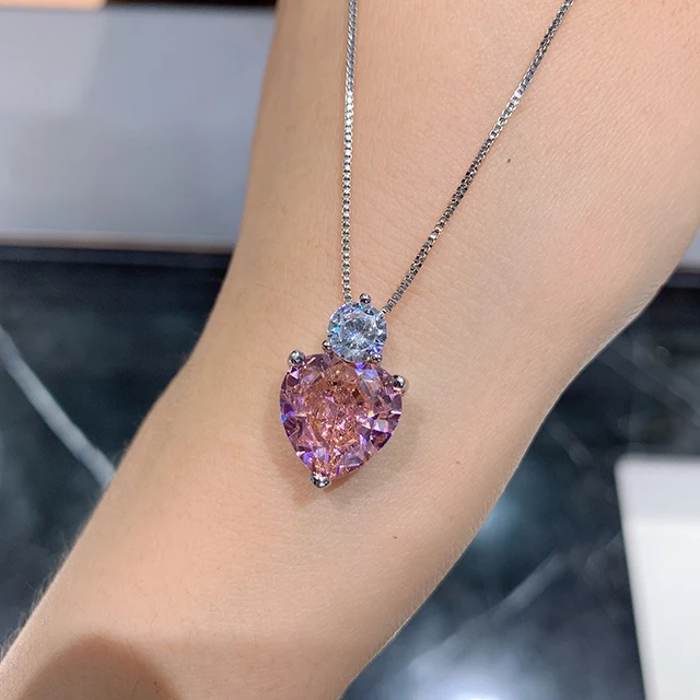 

18k white gold pink heart diamond necklace Ladies Pink Heart Necklace jewelry women