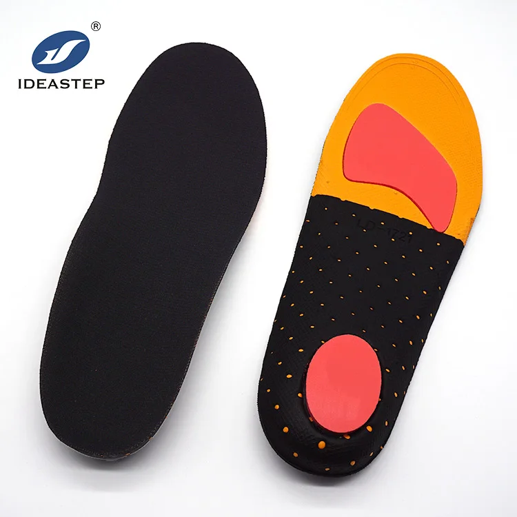 

Ideastep promotional cheap wholesale wide fit safety shoe insole and work insole pes planus with poron foot pads, Black+orange+red