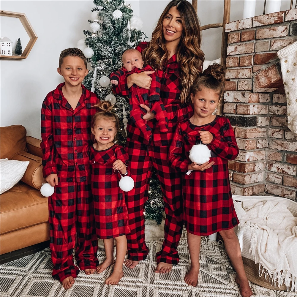 

Fast Shipping Family Matching Kid Set Women Loungewear Girls Children Christmas Pajamas, Red plaid