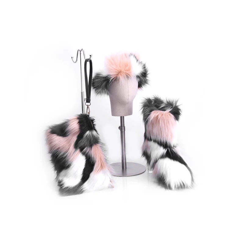 

Hot selling mixed colours custom color three-piece faux fur boots, Customized color