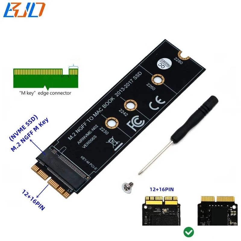 

M.2 NGFF M Key PCIe NVME 2280 SSD Adapter for 2013 2014 2015 2016 2017 Macbooks Laptop Air A1465 A1466 Pro A1398 A1502 A1419, Black