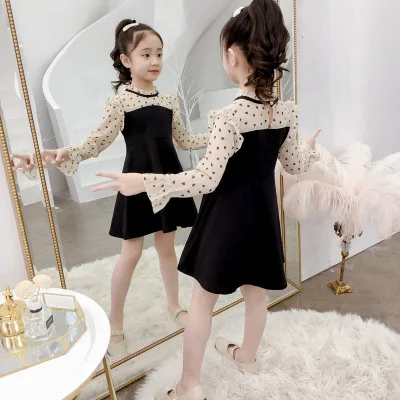 

High quality fashion lace dot pattern baby girl dress set for kids