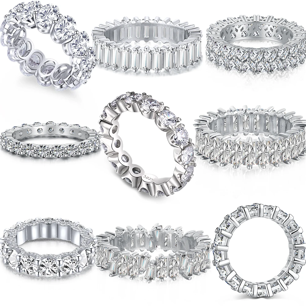 Dylam Luxury Wedding Ring Band Jewelry Women Thick S925 Sterling Silver Iced Out Diamond Silver Engagement Rings For Women