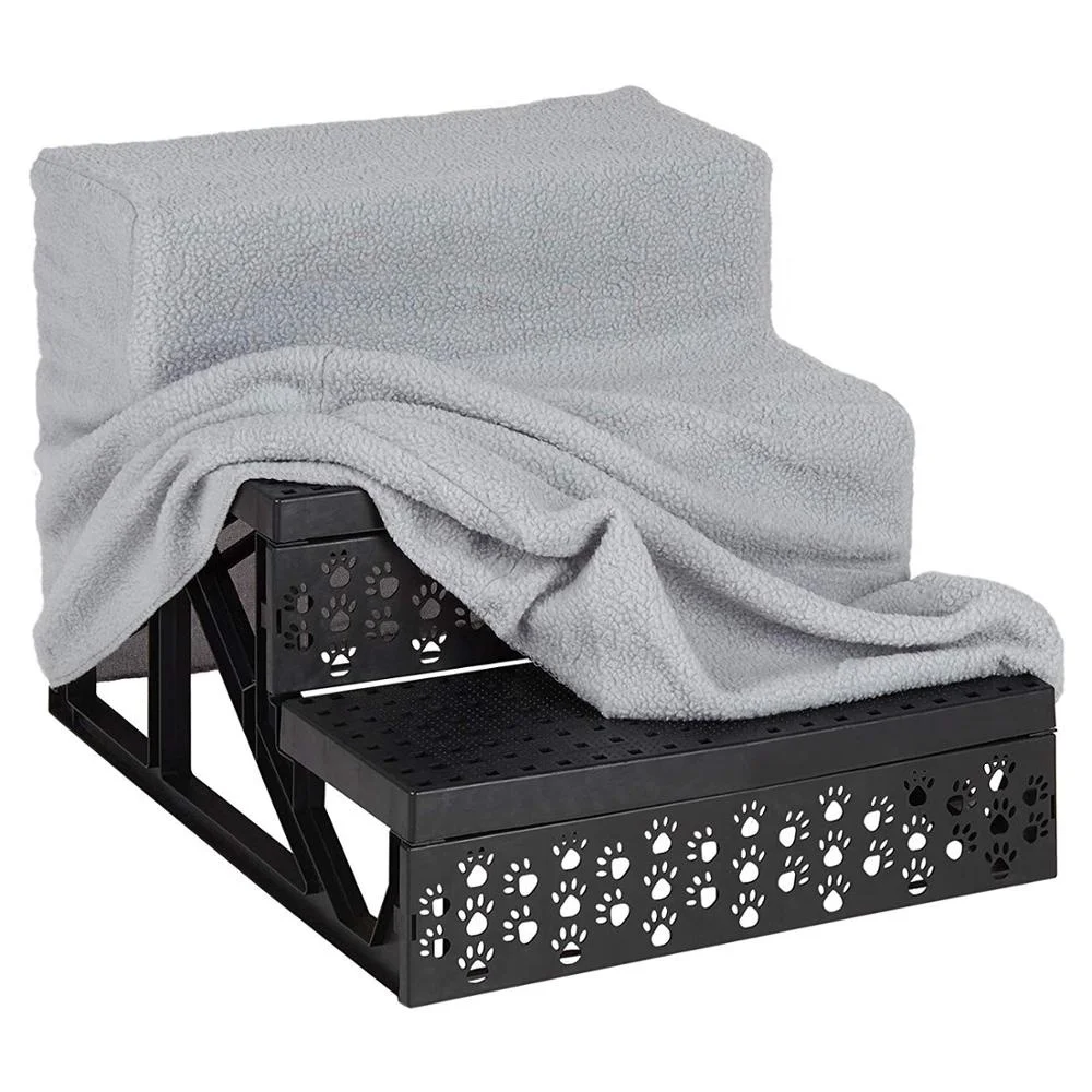 

Three step pet stair Pet Climbing Ladder foldable dog stairs for dog and cat climbing, Black and white