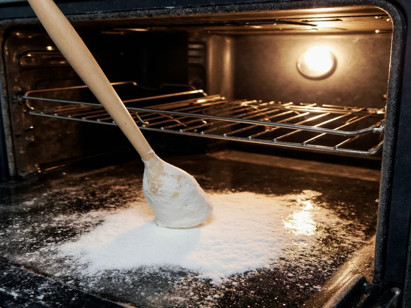 Baking soda paste applied to oven interior