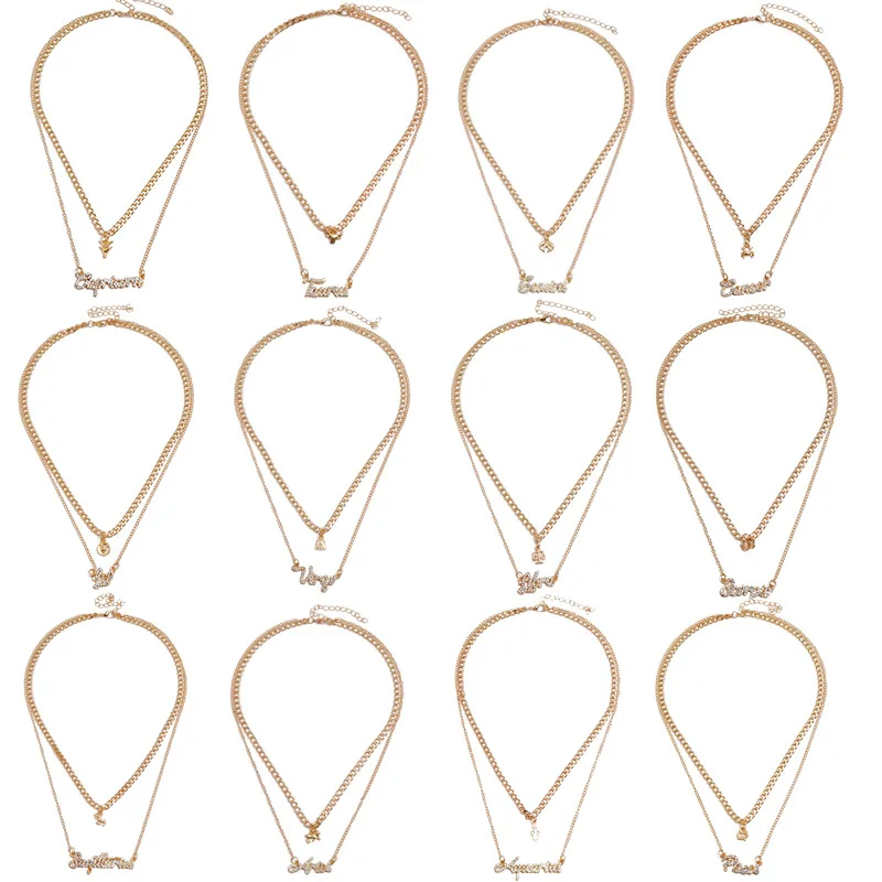 

Bisuteria 12 sign bling pendant horoscope diamond zodiac necklace, Gold