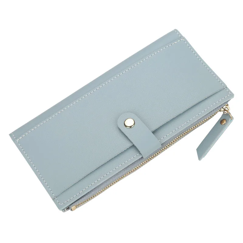 

Women Simple Fashion Multicard Position Card Bag Ultra-thin Hasp Zipper Leather Three Fold Buckle Long Wallet Coins Purse, 3 colors