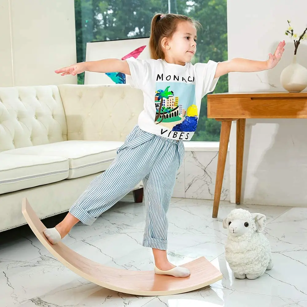 

XIHA Wooden Wobbel Balance Board Curvy Board With Anti-skid Felt Layer For Toddlers Kids Adults Balance Toy For Kids, Natural wood or colored