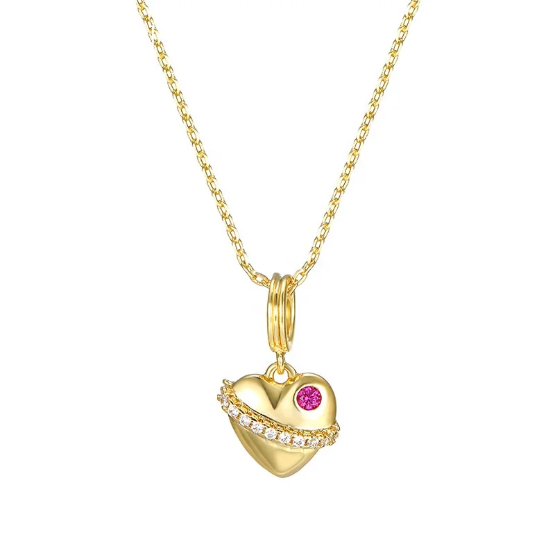 

Surrounding Love Pendant Necklace Shiny Synthetic Zircon 14K Gold Heart Necklace, Gold color