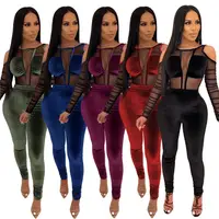 

10643NA FashionOsina New Plueche Splicing Mesh Solid Color Womens Mujer Bodycon sexy Jumpsuit And Rompers