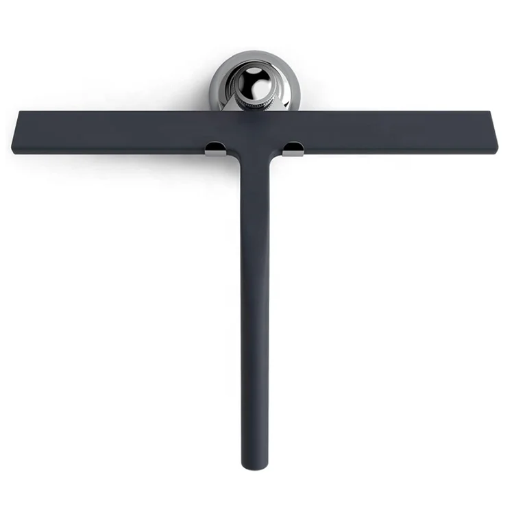 

Professional Bathroom Kitchen Shower Car Window Silicone Rubber Broom Stainless Steel Cleaner Squeegee With Suction Cup Hook, Black, silver, grey