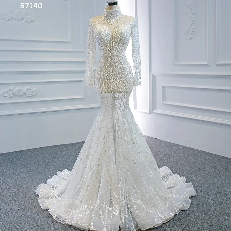 

RSM67140 Jancember 2020 Pearls Elegant Long Sleeve Wedding Dress Mermaid, Ivory