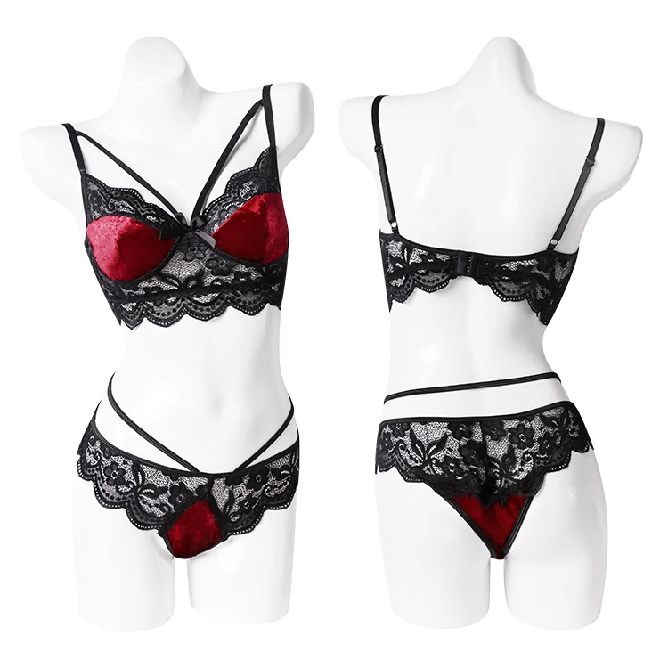 

2021 Ladies Underwear Sexy Bra And Panty New Design Lace Push Up 2 Piece Transparent Sexy Bra And Panties Set