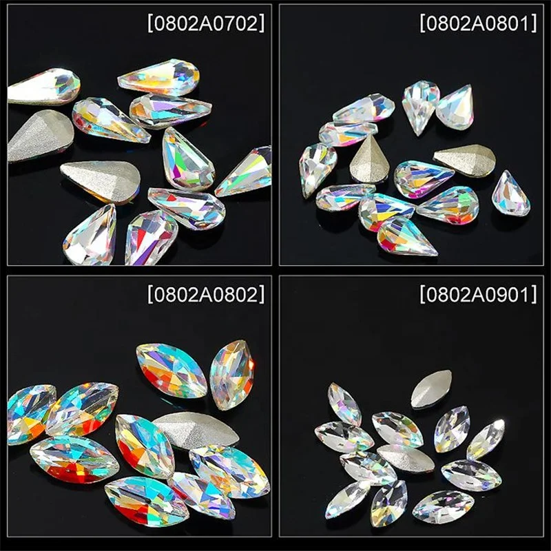 
10PCS High Quality Nail Rhinestones Sharp Bottom Diamond Crystal Glass Stones DIY Manicure Nail Art Decorations 