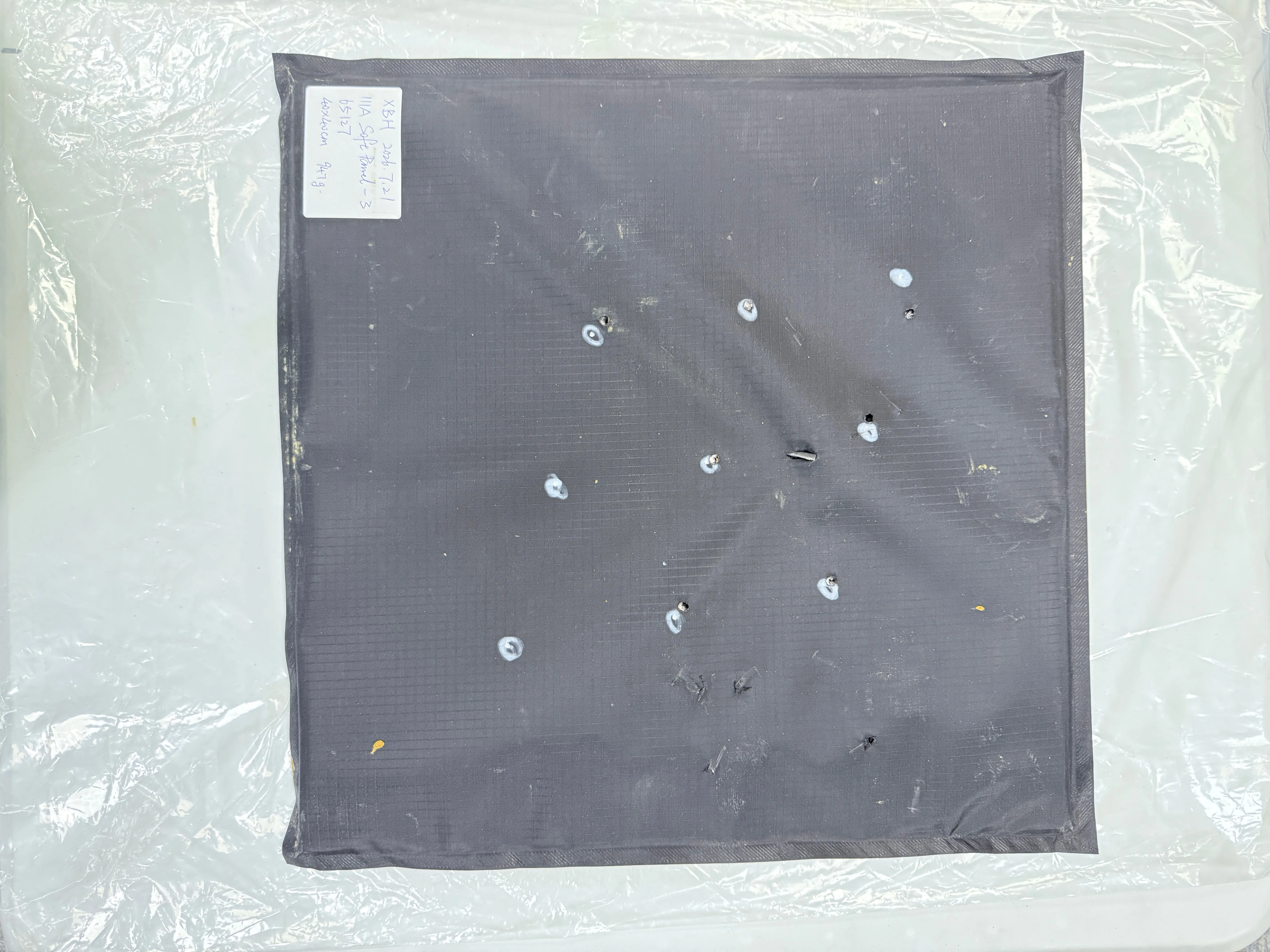 Ballistic panel front after V50 fragment impact test
