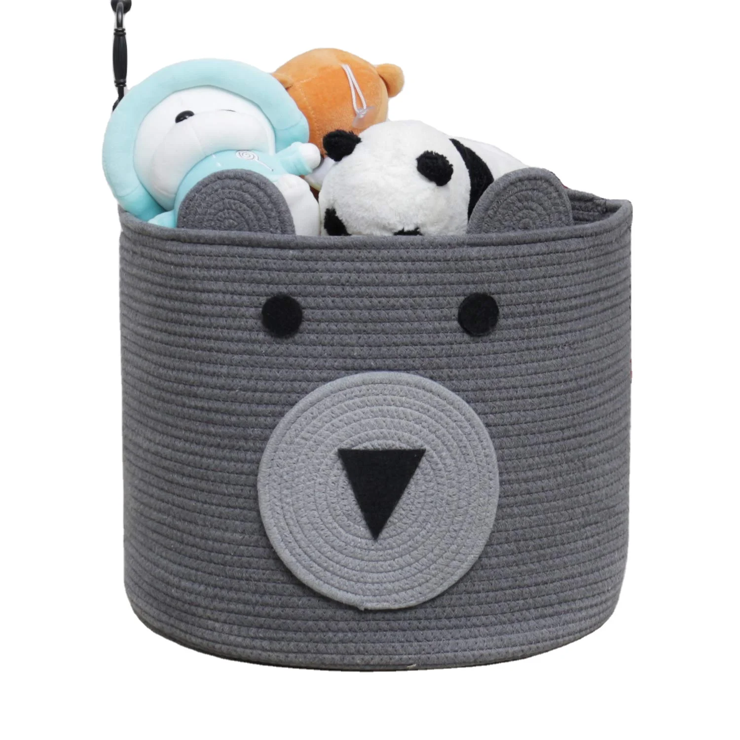 

Bear Cotton Rope Basket Toy Storage Bin Woven Laundry Hamper Cute Storage Basket for Kids Toys Cloths in Bedroom, White